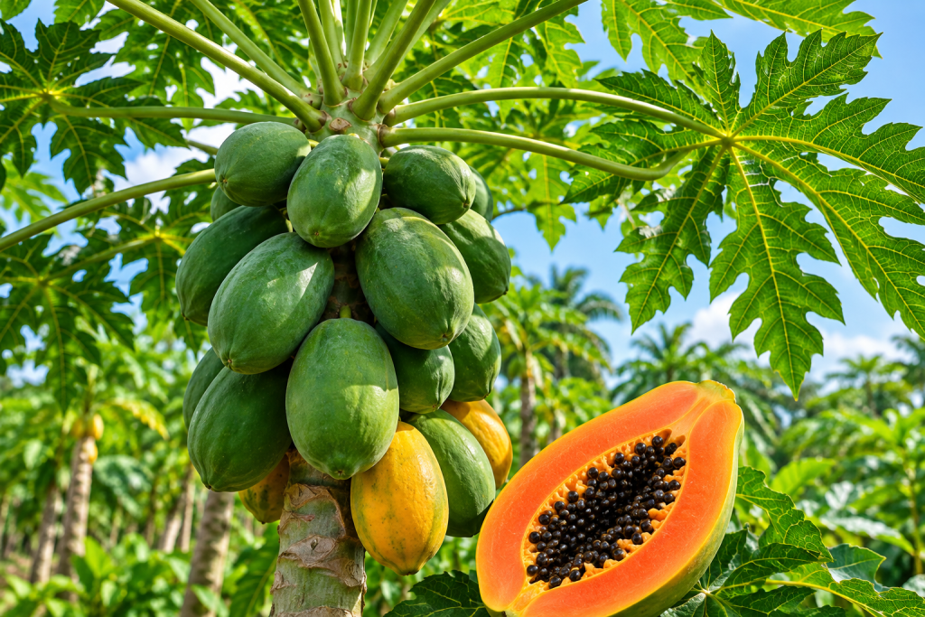 Papaya tree with ripe fruit (Carica papaya)